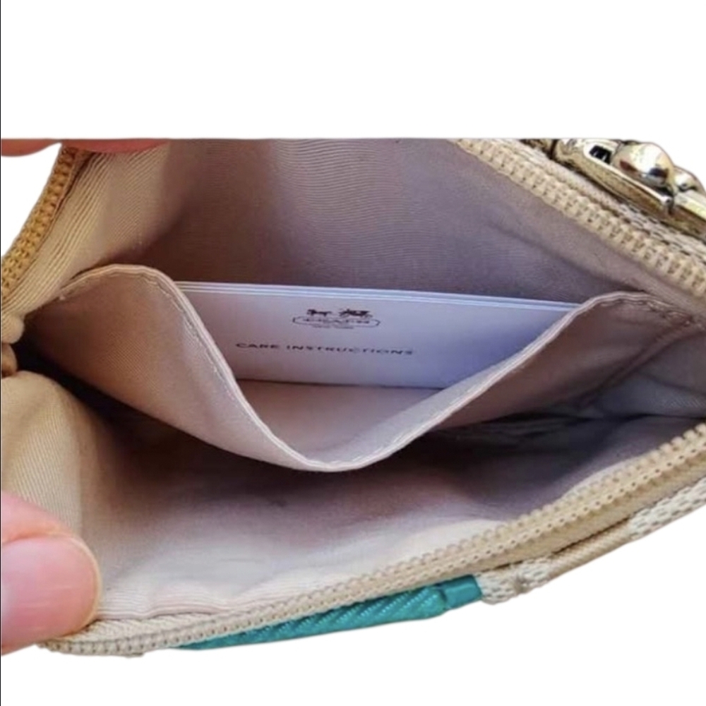 Coach Signature C Wristlet Khaki & Teal Green Patent Leather Trim - Picture 6 of 6